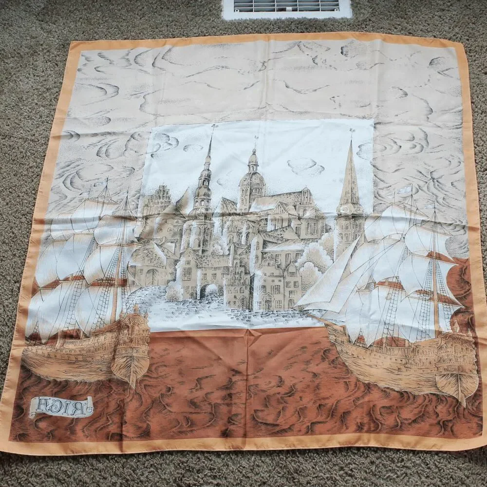 VTG Riga Scenic Castle & Ship Square Scarf 35” souvenir tourist